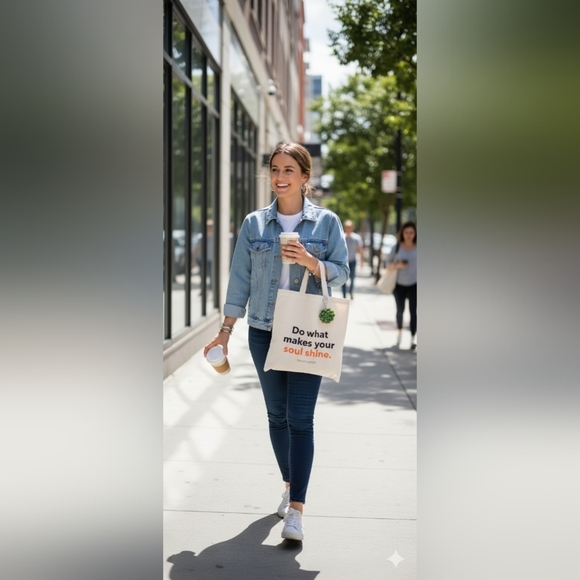 Shapermint White Shopping Canvas Tote Bag with Black and Orange Text (New) - Picture 1 of 9